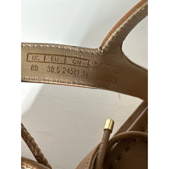 Stuart Weitzman Goldie Lace Up Pearly Leather Ankle-Tie Flat Sandals Tan Size 8 - Picture 10 of 13